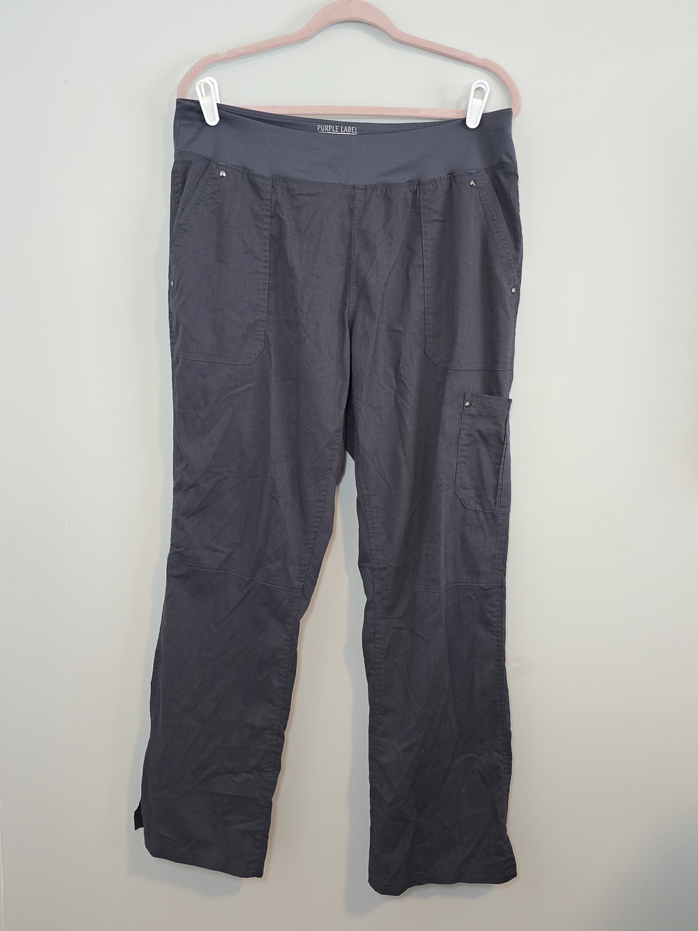 Purple Label Yoga Gray Scrub Pants Cargo Stretch Medical Uniform Women's L